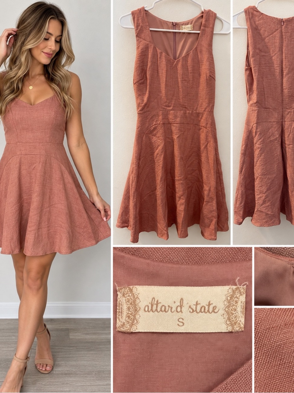 Altar’d State Dusty Rose Fit & Flare Sleeveless Dress Size S